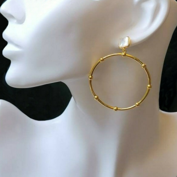 ▪️Anthropologie Dangle gold plated copper hoop earrings with .925 posts; nwot - Picture 2 of 6